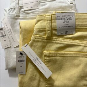 Bundle/2 Talbots Ankle Cropped Jeans White Skinny and Butter Yellow Slim. NWT 4P